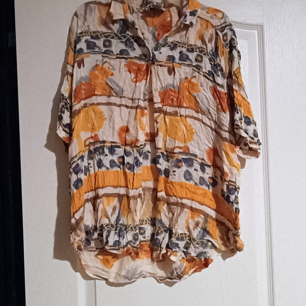 Orange and Blue Patterned Women's Top